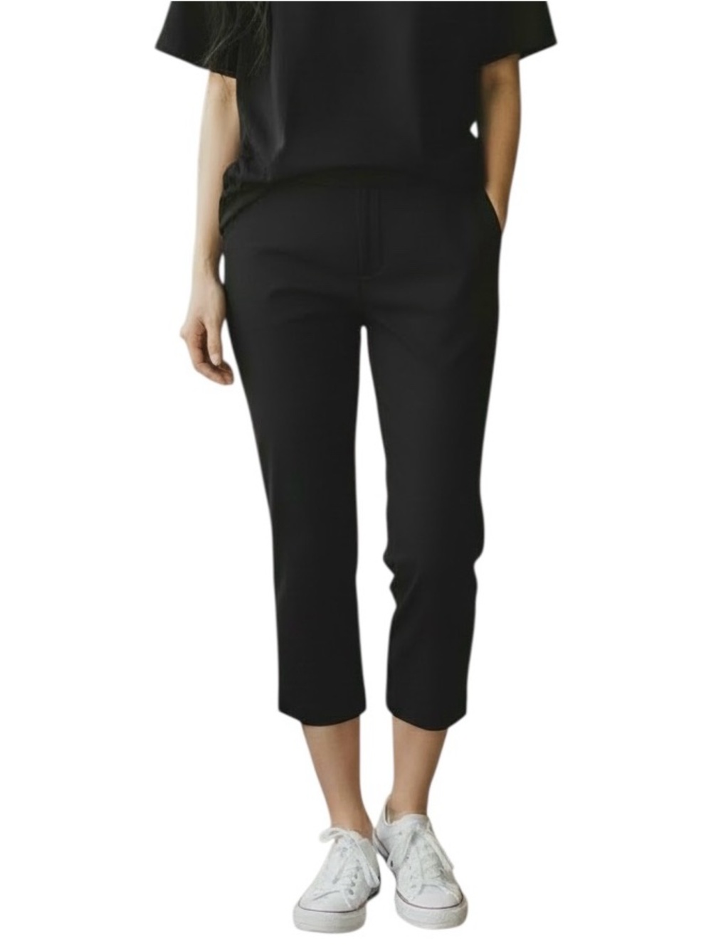 Free People Black Slim Capri Pants Cropped Ponte Trousers Women Size Small S